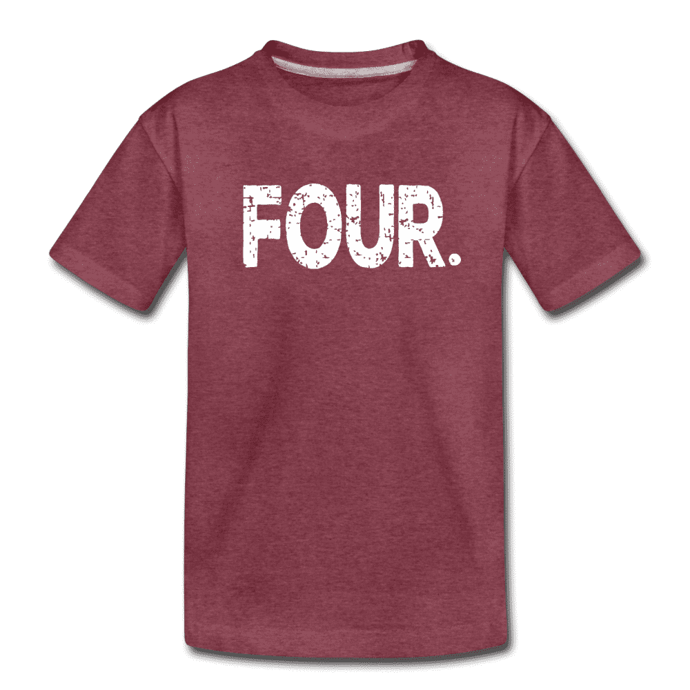 Boy 4th Birthday Shirt, Birthday Boy T-Shirt, Four Year Old Birthday Gift, Premium Kids Shirt - heather burgundy
