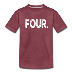 Boy 4th Birthday Shirt, Birthday Boy T-Shirt, Four Year Old Birthday Gift, Premium Kids Shirt - heather burgundy