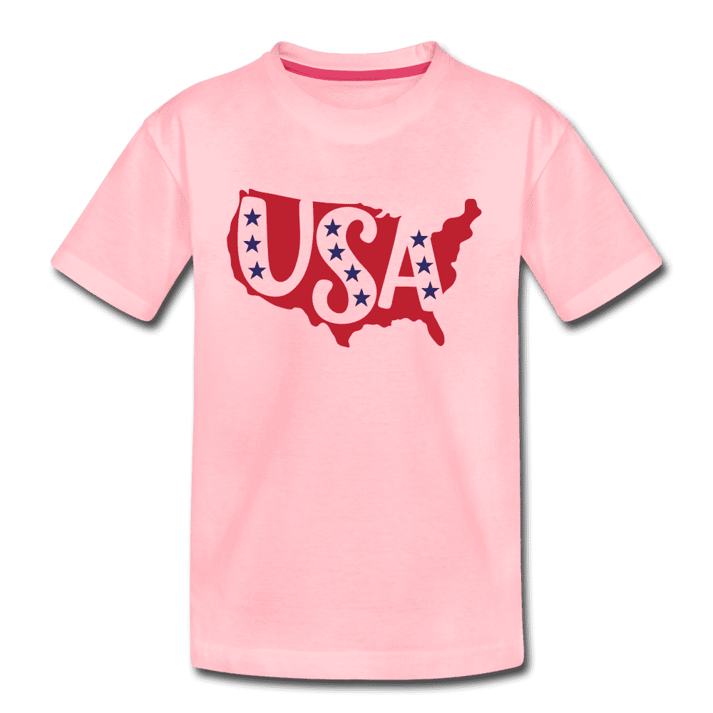 Boys and Girls Cute 4th of July USA Outfit, Kids' Premium T-Shirt - pink
