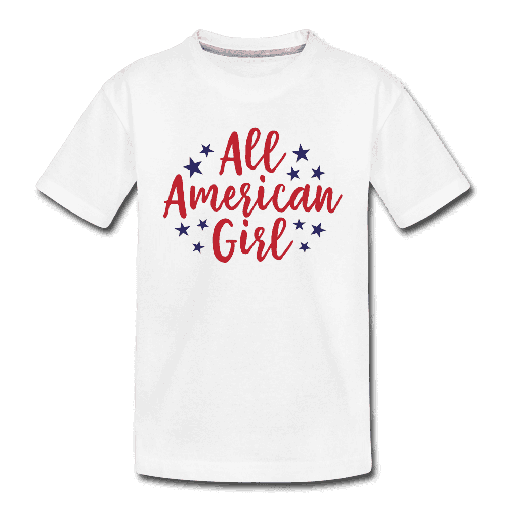 Girls Cute 4th of July Shirt, All American Girl, Kids' Premium T-Shirt - white
