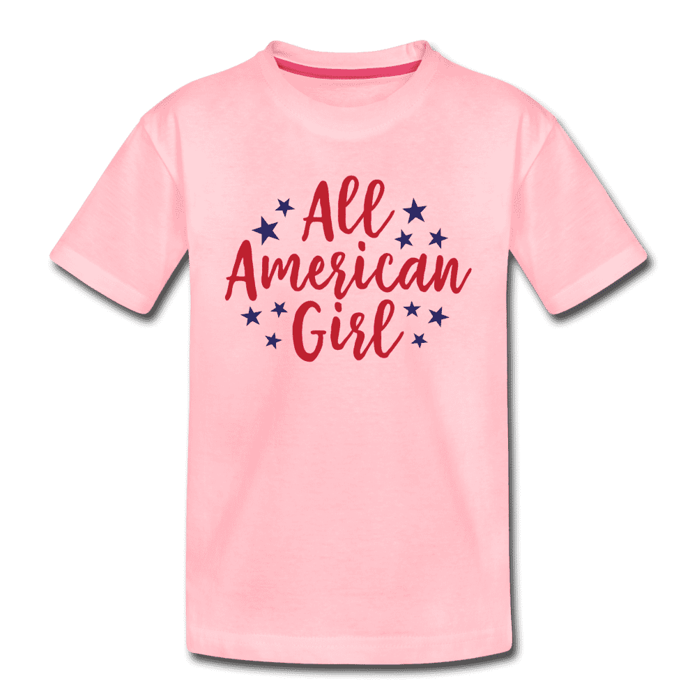 Girls Cute 4th of July Shirt, All American Girl, Kids' Premium T-Shirt - pink