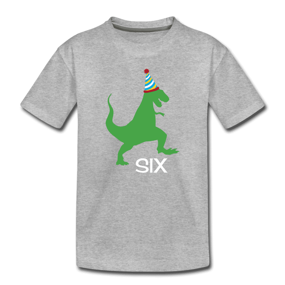 Sixth Birthday Boy Shirt, Dinosaur 6th Birthday T-Shirt, Kids Premium Shirt - heather gray