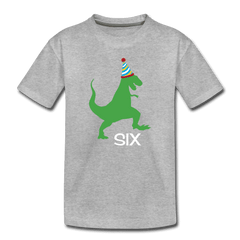 Sixth Birthday Boy Shirt, Dinosaur 6th Birthday T-Shirt, Kids Premium Shirt - heather gray