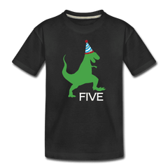 Fifth Birthday Boy Shirt, Dinosaur 5th Birthday T-Shirt, Kids Premium Shirt - black