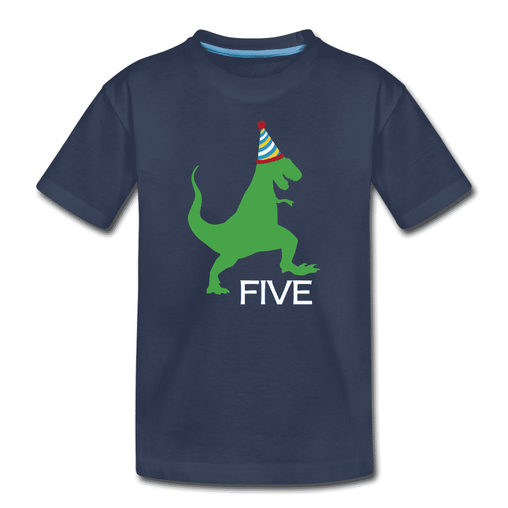 Fifth Birthday Boy Shirt, Dinosaur 5th Birthday T-Shirt, Kids Premium Shirt - navy