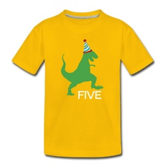 Fifth Birthday Boy Shirt, Dinosaur 5th Birthday T-Shirt, Kids Premium Shirt - sun yellow