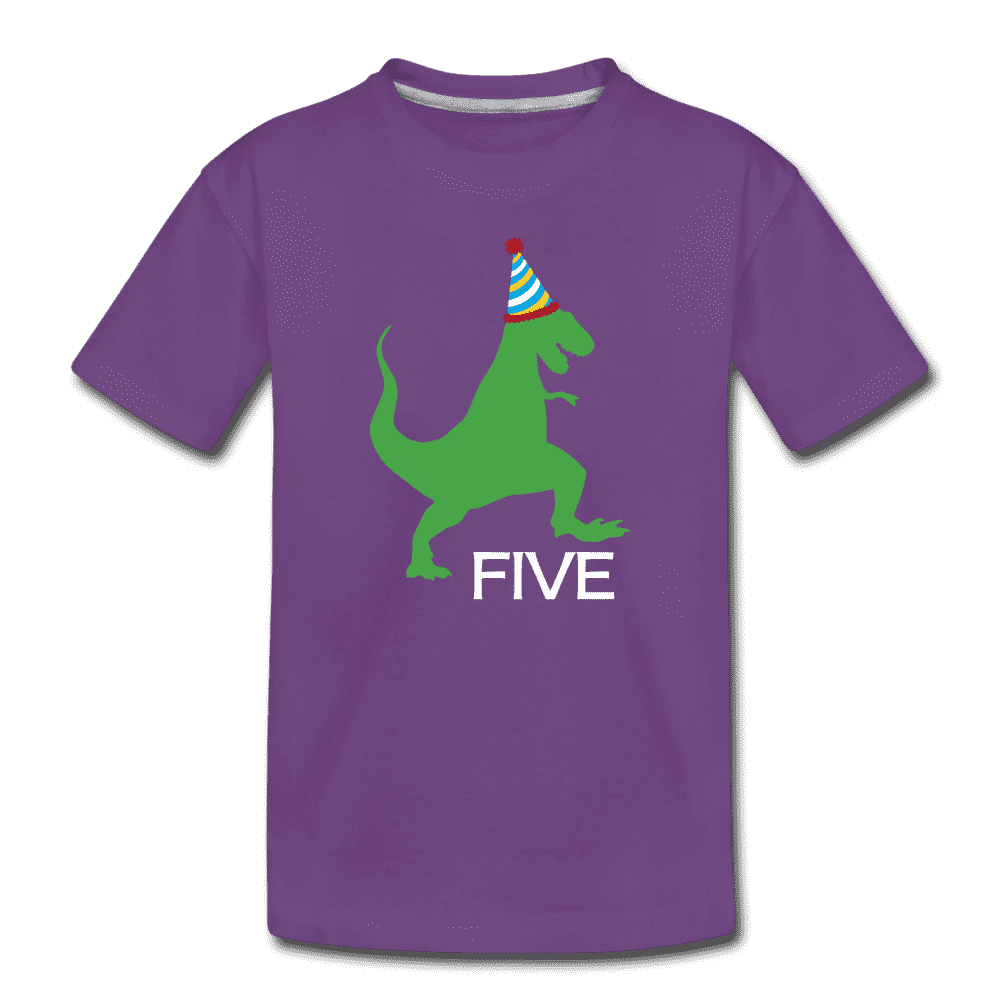 Fifth Birthday Boy Shirt, Dinosaur 5th Birthday T-Shirt, Kids Premium Shirt - purple