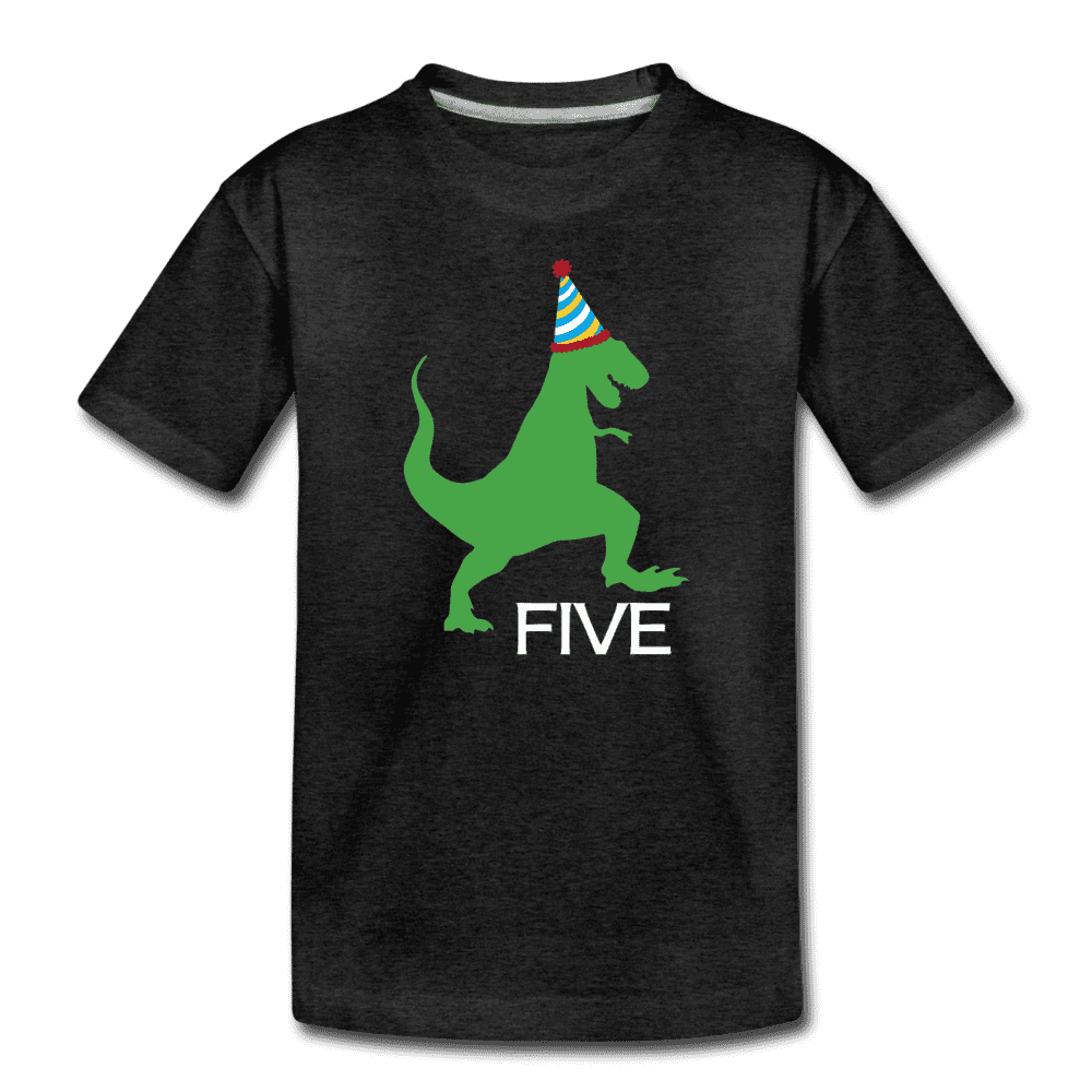 Fifth Birthday Boy Shirt, Dinosaur 5th Birthday T-Shirt, Kids Premium Shirt - charcoal gray