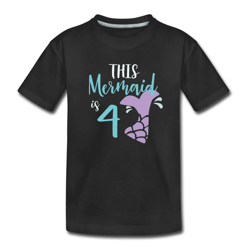 Mermaid 4th Birthday Shirt, Cute Mermaid Birthday Girl Outfit, Premium Kids T-Shirt - black