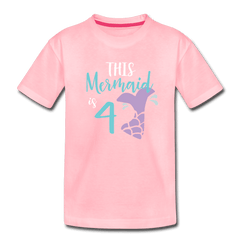 Mermaid 4th Birthday Shirt, Cute Mermaid Birthday Girl Outfit, Premium Kids T-Shirt - pink