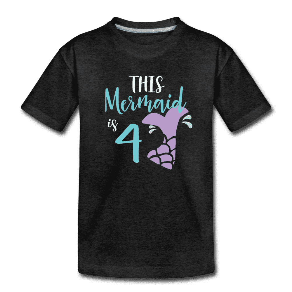 Mermaid 4th Birthday Shirt, Cute Mermaid Birthday Girl Outfit, Premium Kids T-Shirt - charcoal gray