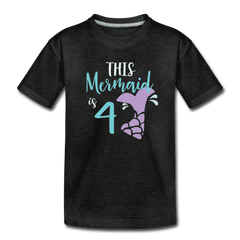 Mermaid 4th Birthday Shirt, Cute Mermaid Birthday Girl Outfit, Premium Kids T-Shirt - charcoal gray