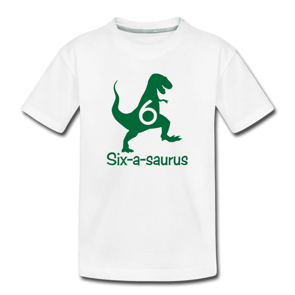 Sixth Birthday Boy Shirt, Six-a-saurus Birthday T-Shirt, Kids Premium Shirt - white