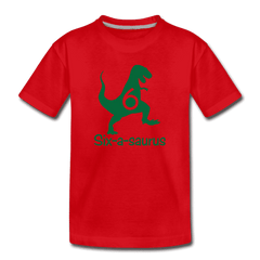 Sixth Birthday Boy Shirt, Six-a-saurus Birthday T-Shirt, Kids Premium Shirt - red