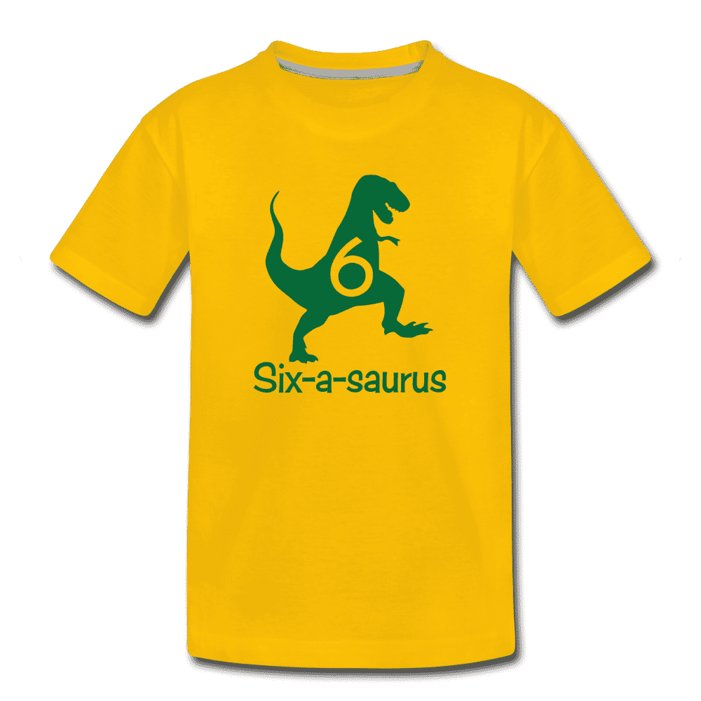 Sixth Birthday Boy Shirt, Six-a-saurus Birthday T-Shirt, Kids Premium Shirt - sun yellow