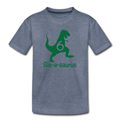 Sixth Birthday Boy Shirt, Six-a-saurus Birthday T-Shirt, Kids Premium Shirt - heather blue