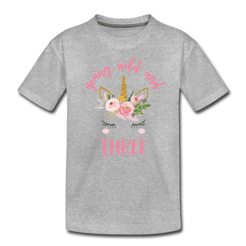 Young Wild and Three Unicorn 3rd Birthday Shirt for Girls Kids