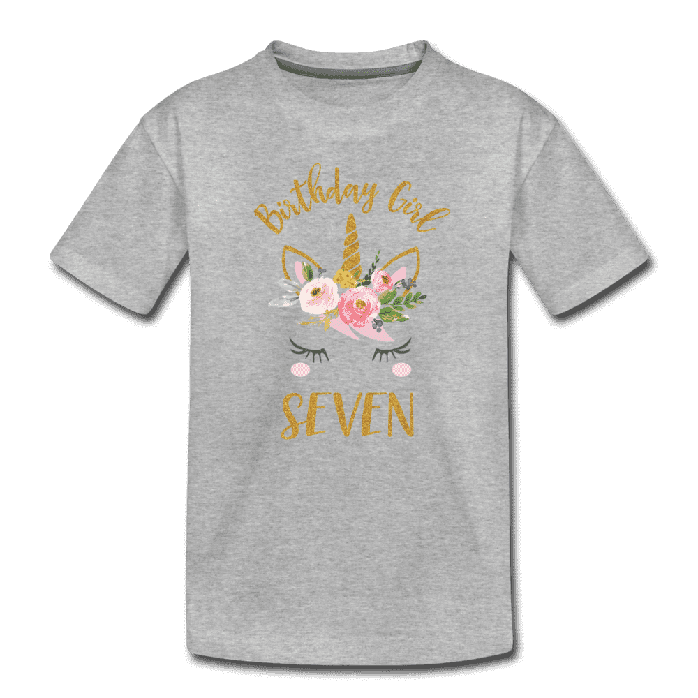 7th Birthday Girl Unicorn Shirt, Kids' Premium T-Shirt - heather gray