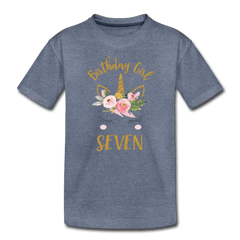 7th Birthday Girl Unicorn Shirt, Kids' Premium T-Shirt - heather blue