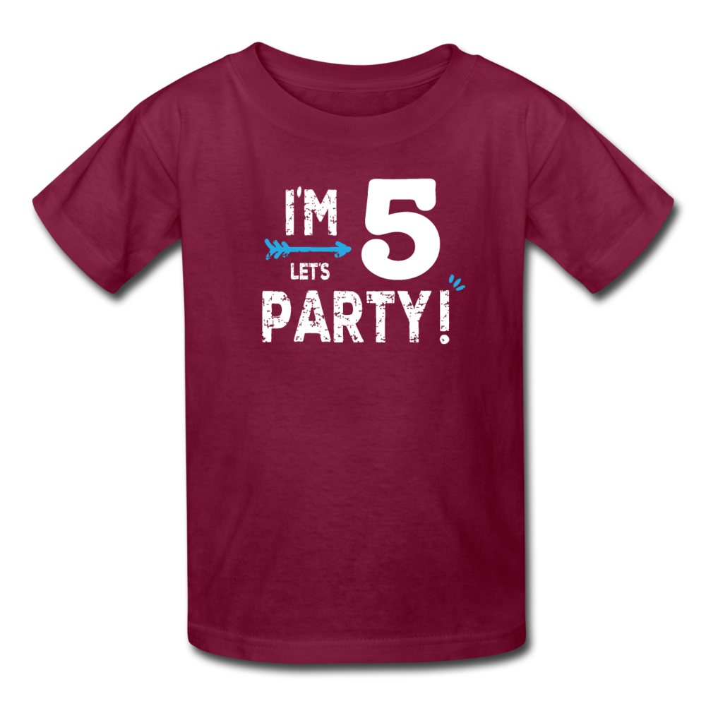 Boy 5th Birthday Shirt, I'm Five Lets Party Kids' T-Shirt Fruit of the Loom - burgundy