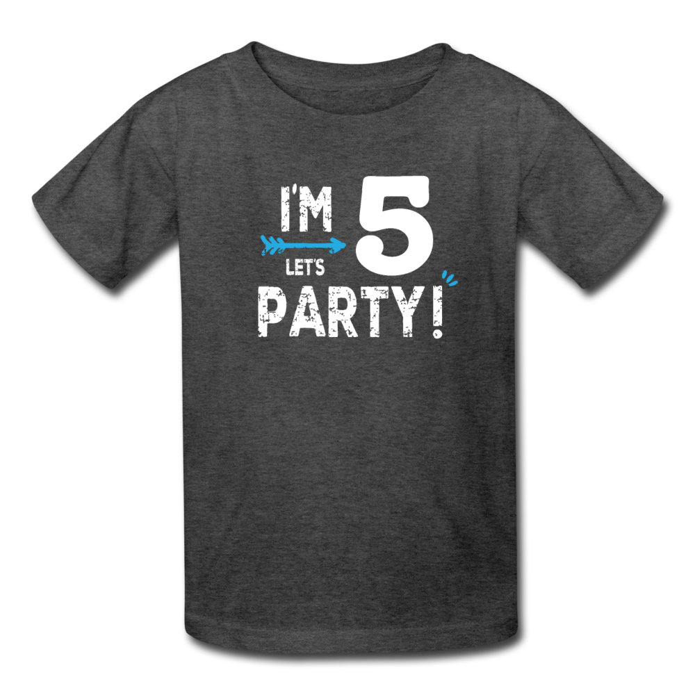 Boy 5th Birthday Shirt, I'm Five Lets Party Kids' T-Shirt Fruit of the Loom - heather black