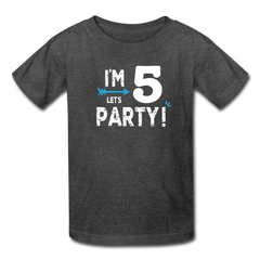 Boy 5th Birthday Shirt, I'm Five Lets Party Kids' T-Shirt Fruit of the Loom - heather black