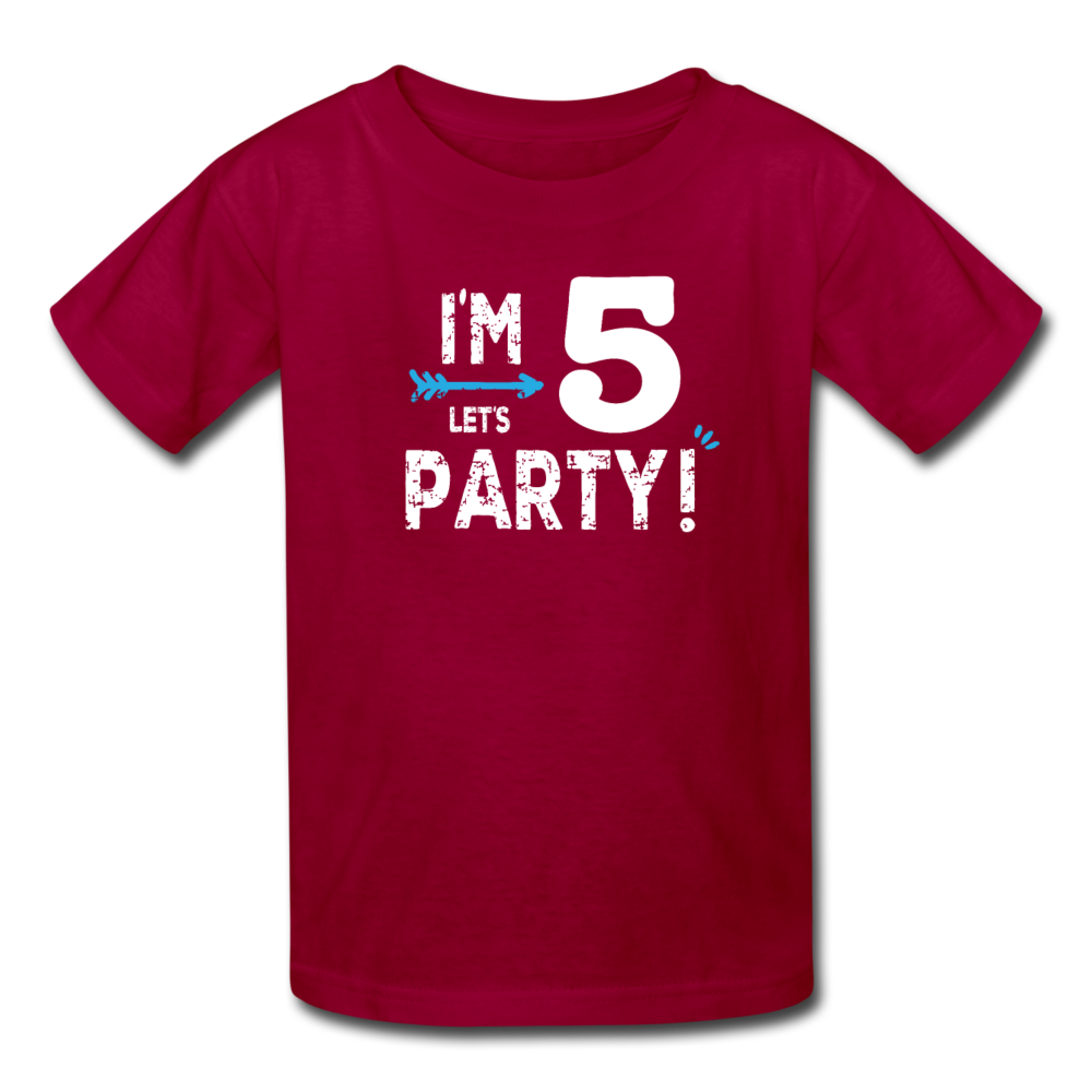 Boy 5th Birthday Shirt, I'm Five Lets Party Kids' T-Shirt Fruit of the Loom - dark red