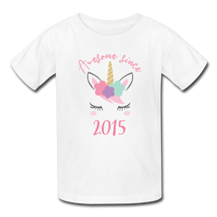 Unicorn Awesome Since 2015 Birthday Shirt, Kids' T-Shirt Fruit of the Loom - white