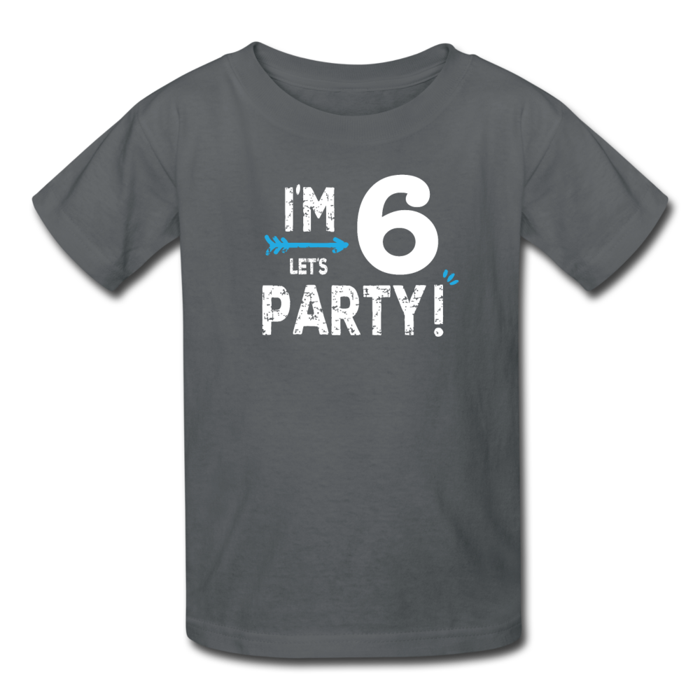 Boy 6th Birthday Shirt, I'm Six Lets Party Kids' T-Shirt Fruit of the Loom - charcoal