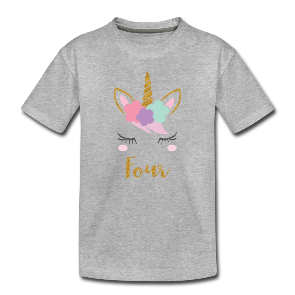 Girls 4th Birthday Unicorn Toddler Premium T-Shirt - heather gray