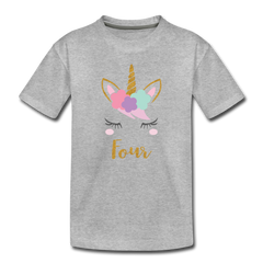 Girls 4th Birthday Unicorn Toddler Premium T-Shirt - heather gray