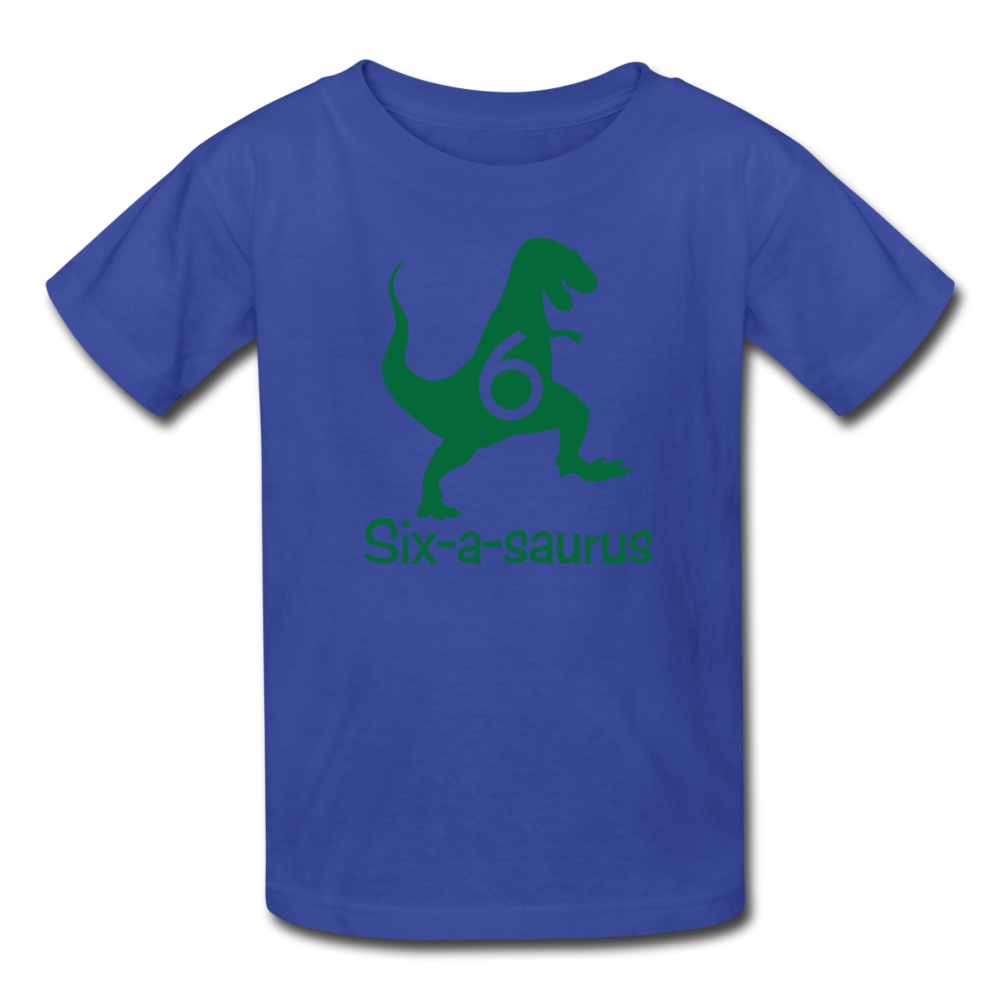 Sixth Birthday Boy Shirt, Six-a-saurus Birthday T-Shirt, Kids Fruit of the Loom Shirt - royal blue