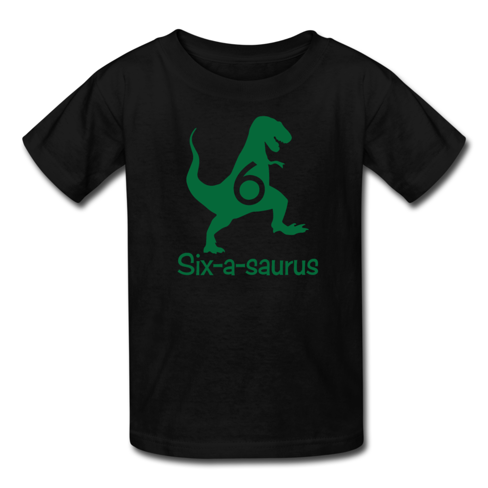 Sixth Birthday Boy Shirt, Six-a-saurus Birthday T-Shirt, Kids Fruit of the Loom Shirt - black