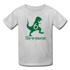 Sixth Birthday Boy Shirt, Six-a-saurus Birthday T-Shirt, Kids Fruit of the Loom Shirt - heather gray
