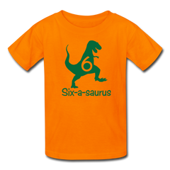 Sixth Birthday Boy Shirt, Six-a-saurus Birthday T-Shirt, Kids Fruit of the Loom Shirt - orange