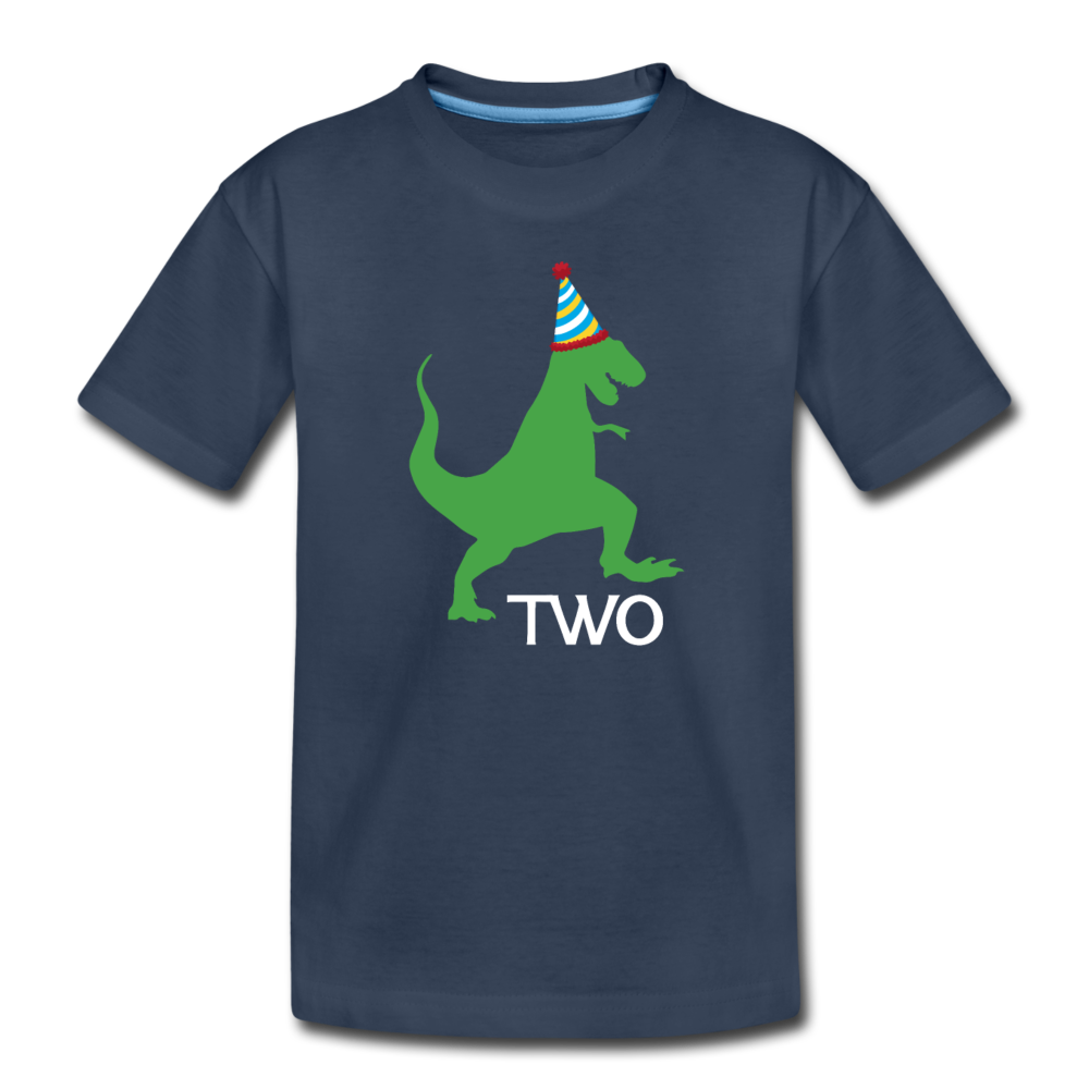 Boys 2nd Birthday Dinosaur Shirt, Toddler Premium Organic T-Shirt - navy
