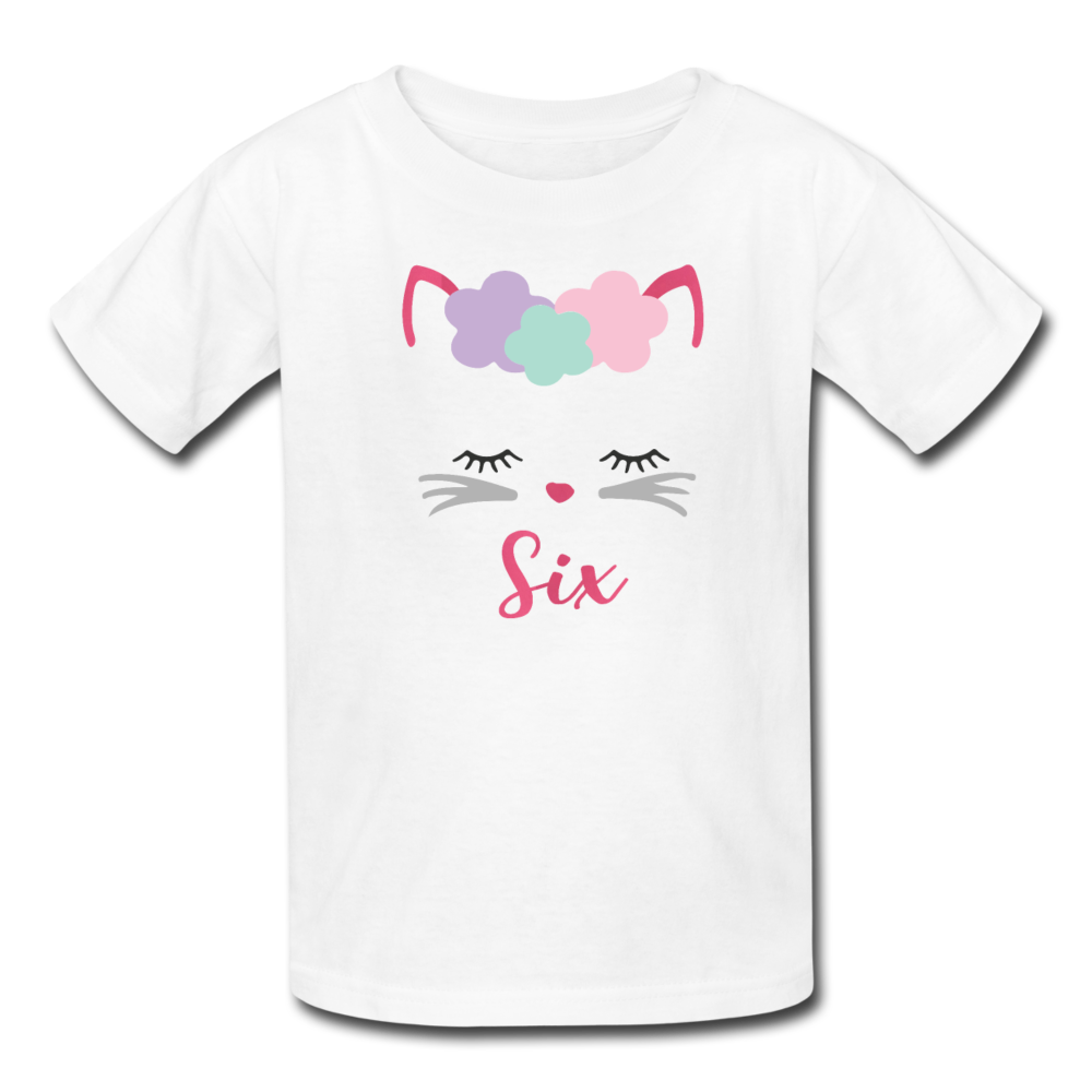 Kitty Cat Girls 6th Birthday Shirt, Kids' T-Shirt Fruit of the Loom - white