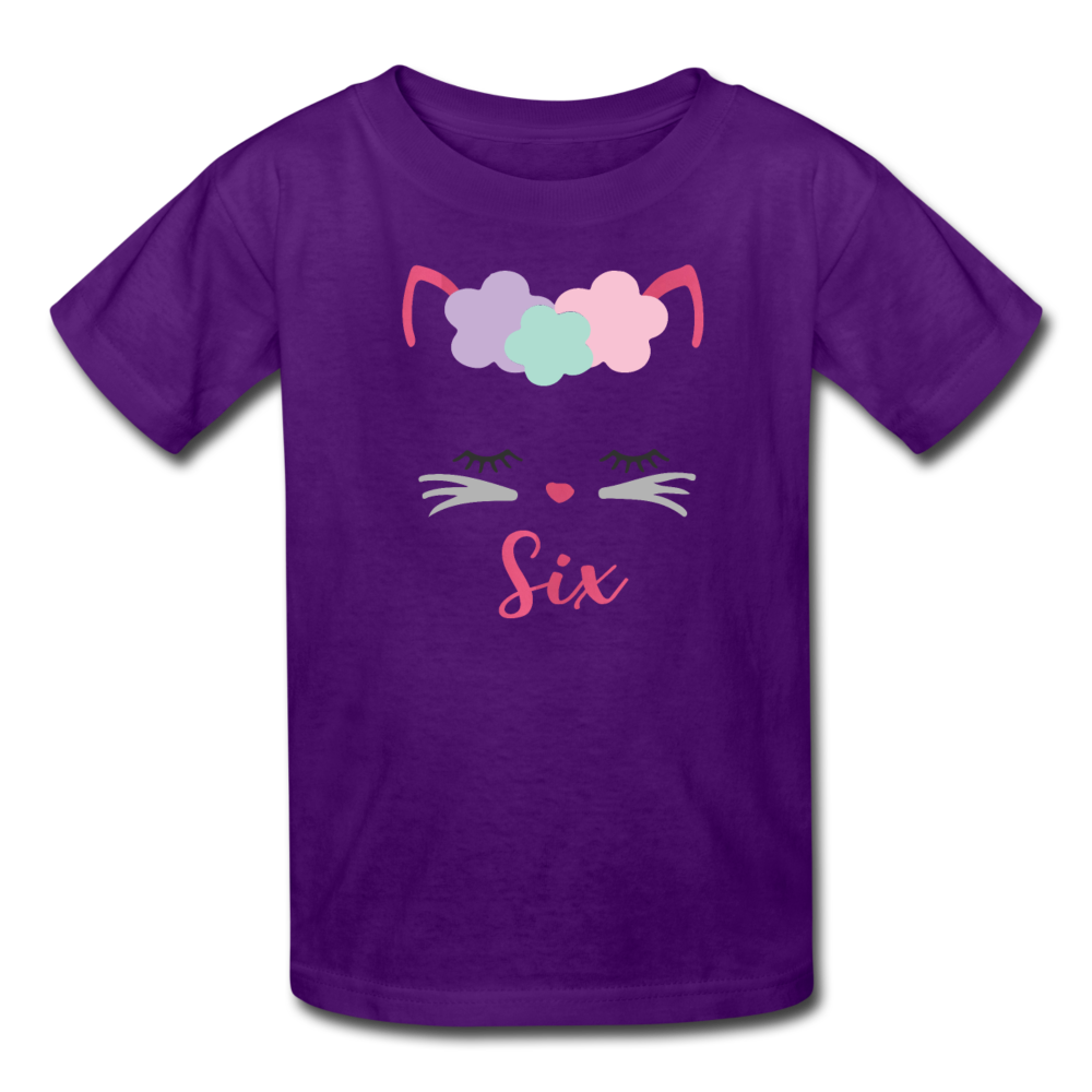 Kitty Cat Girls 6th Birthday Shirt, Kids' T-Shirt Fruit of the Loom - purple