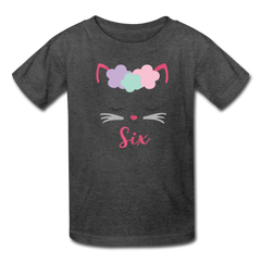 Kitty Cat Girls 6th Birthday Shirt, Kids' T-Shirt Fruit of the Loom - heather black