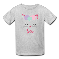 Kitty Cat Girls 6th Birthday Shirt, Kids' T-Shirt Fruit of the Loom - heather gray