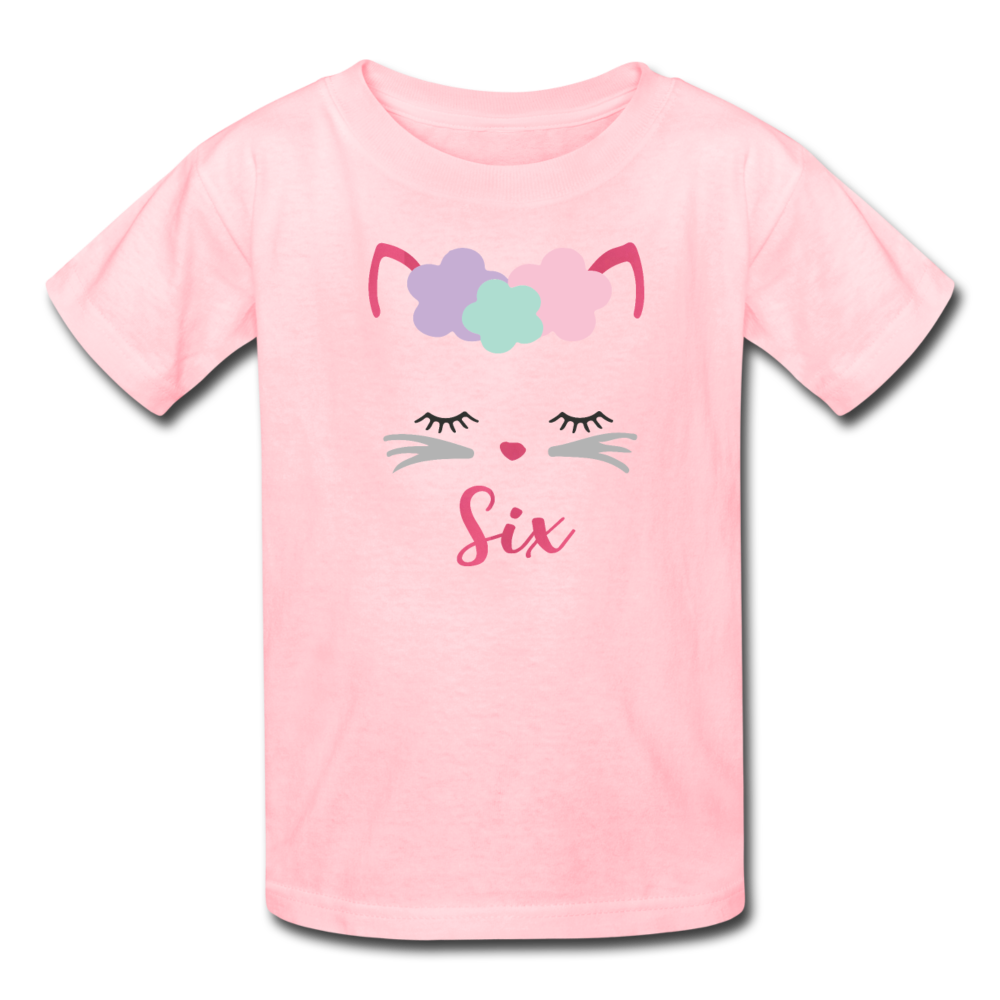 Kitty Cat Girls 6th Birthday Shirt, Kids' T-Shirt Fruit of the Loom - pink