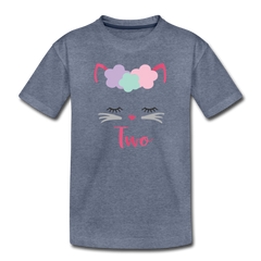 Kitty Cat Girls 2nd Birthday Shirt, Toddler Premium T-Shirt - heather blue