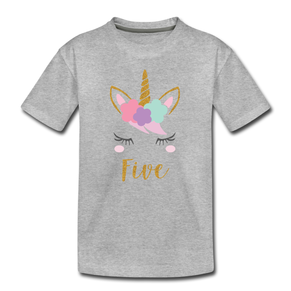 Girls 5th Birthday Unicorn Toddler Premium T-Shirt - heather gray