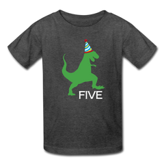 Boy 5th Birthday Dinosaur Shirt, Kids' T-Shirt Fruit of the Loom - heather black