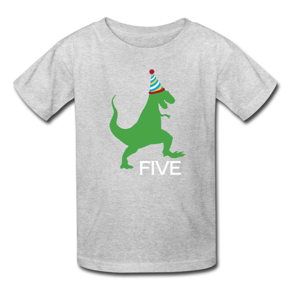 Boy 5th Birthday Dinosaur Shirt, Kids' T-Shirt Fruit of the Loom - heather gray