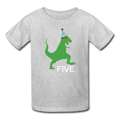 Boy 5th Birthday Dinosaur Shirt, Kids' T-Shirt Fruit of the Loom - heather gray