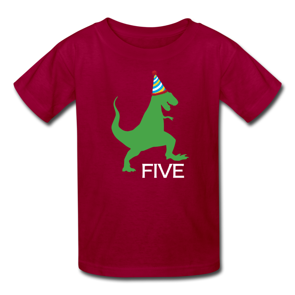 Boy 5th Birthday Dinosaur Shirt, Kids' T-Shirt Fruit of the Loom - dark red