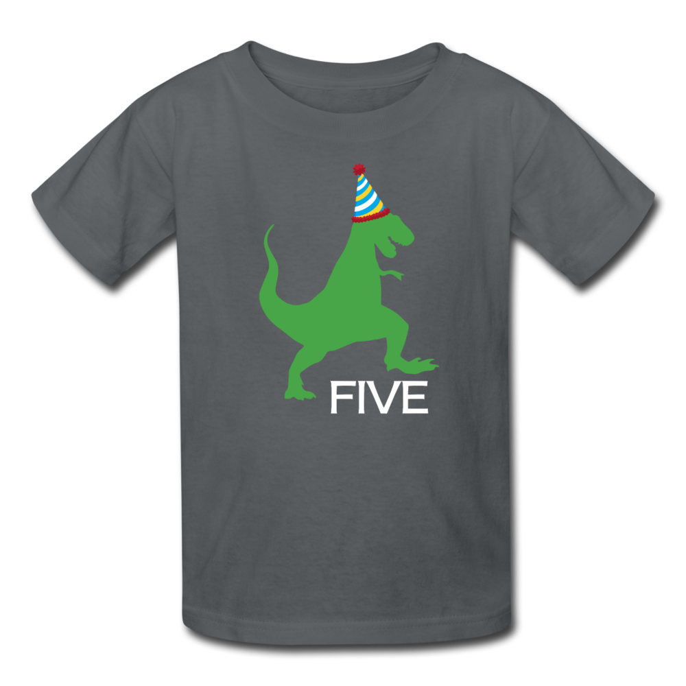 Boy 5th Birthday Dinosaur Shirt, Kids' T-Shirt Fruit of the Loom - charcoal