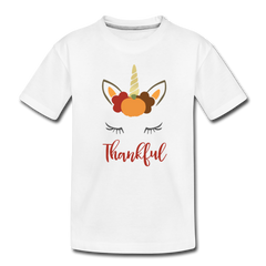 Girls Thanksgiving Unicorn Shirt, Toddler Premium T-Shirt - white