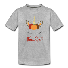 Girls Thanksgiving Unicorn Shirt, Toddler Premium T-Shirt - heather gray